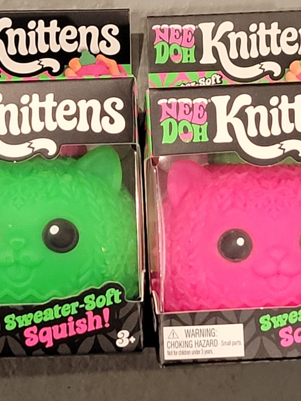 NIB NeeDoh Knittens - Set Of 2, Green And Pink